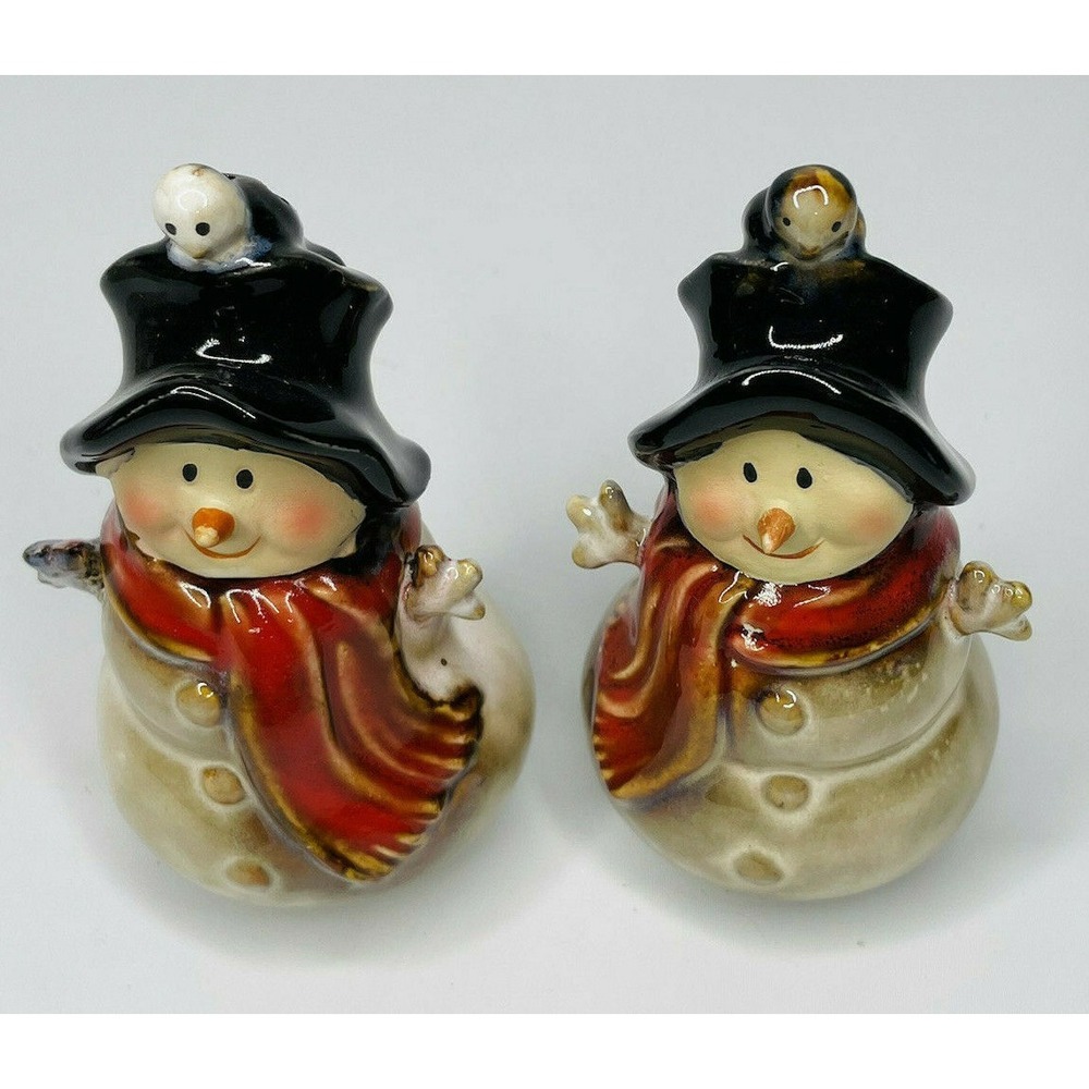 Kirklands Potters Garden Snowman Salt & Pepper Shaker Set Original Box NEW